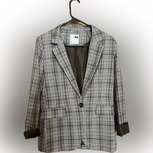 SO Women's Checkered Blazer - Brown and Black